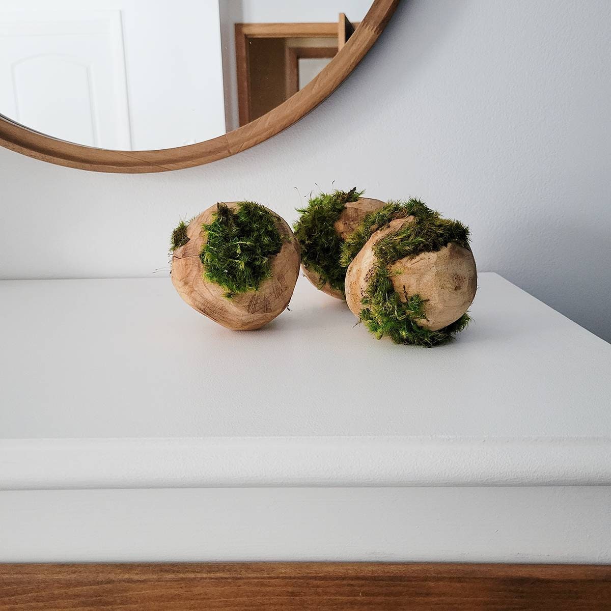 Wooden Moss Balls | Natural Wood Orb | Natural Decor | Moss Decor | Preserved Greenery | Nature Lover Gift for Her | Accent Decor