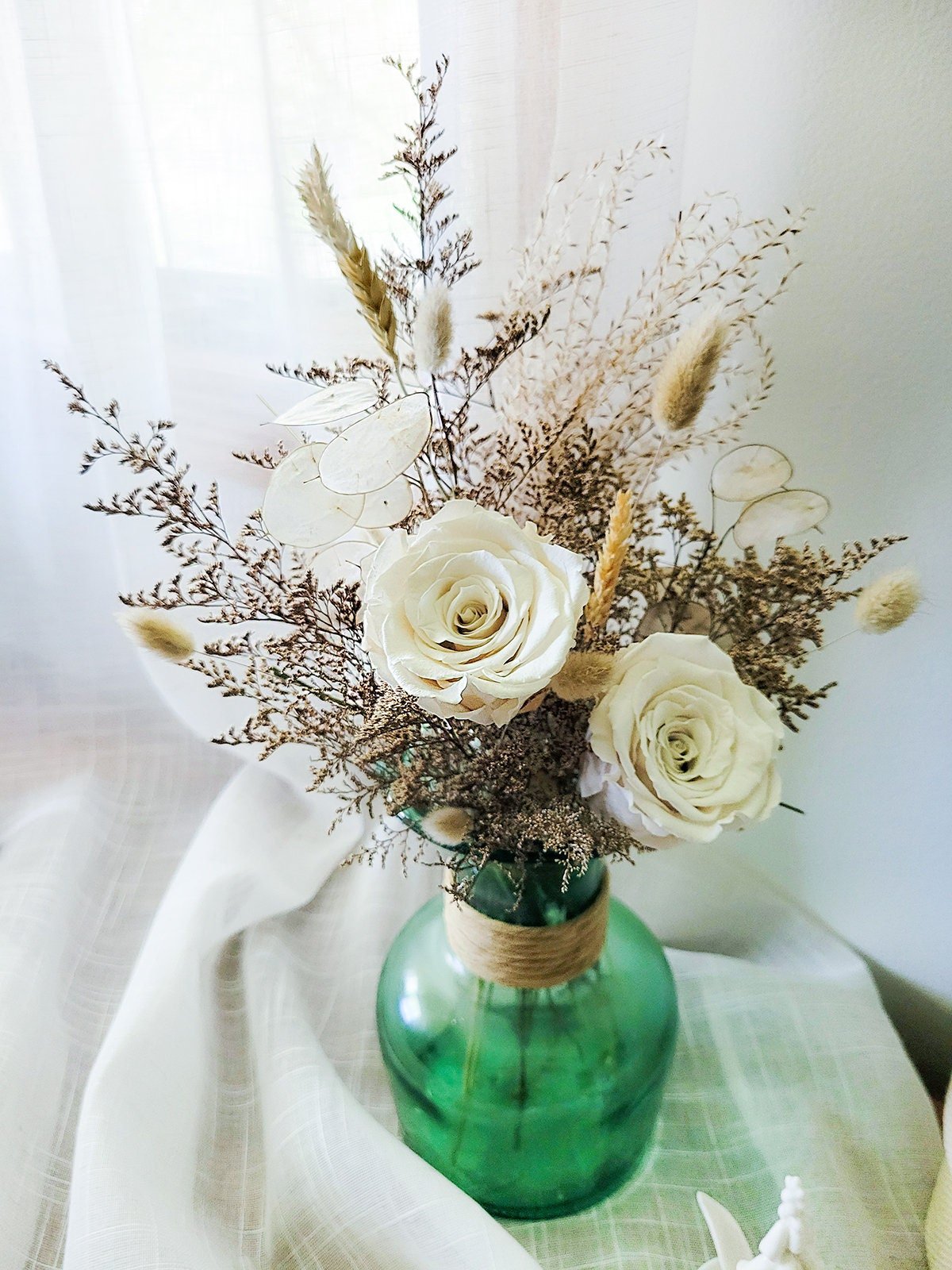 Neutral White Beige Preserved Flower Bouquet - Mossy Moss by Olia