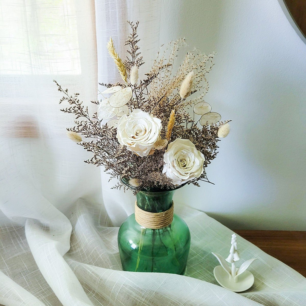 Neutral White Beige Preserved Flower Bouquet - Mossy Moss by Olia