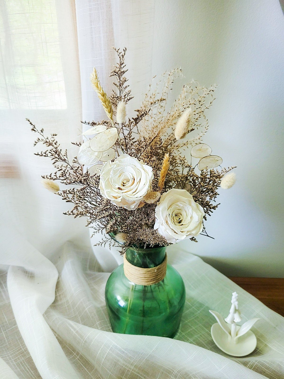 Neutral White Beige Preserved Flower Bouquet - Mossy Moss by Olia