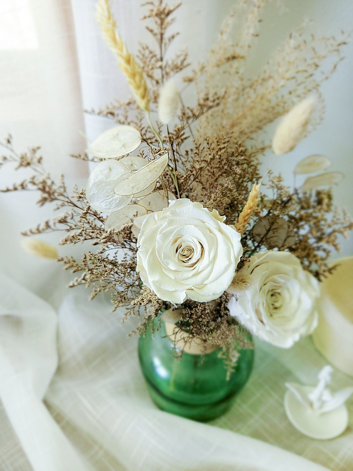 Neutral White Beige Preserved Flower Bouquet - Mossy Moss by Olia