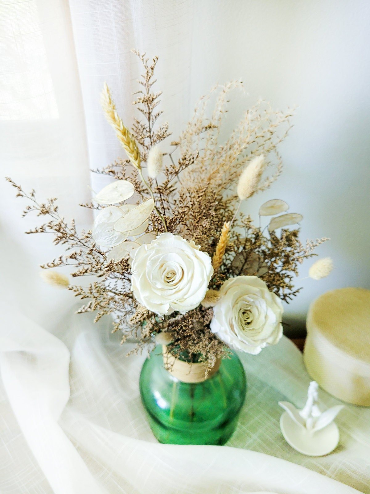 Neutral White Beige Preserved Flower Bouquet - Mossy Moss by Olia