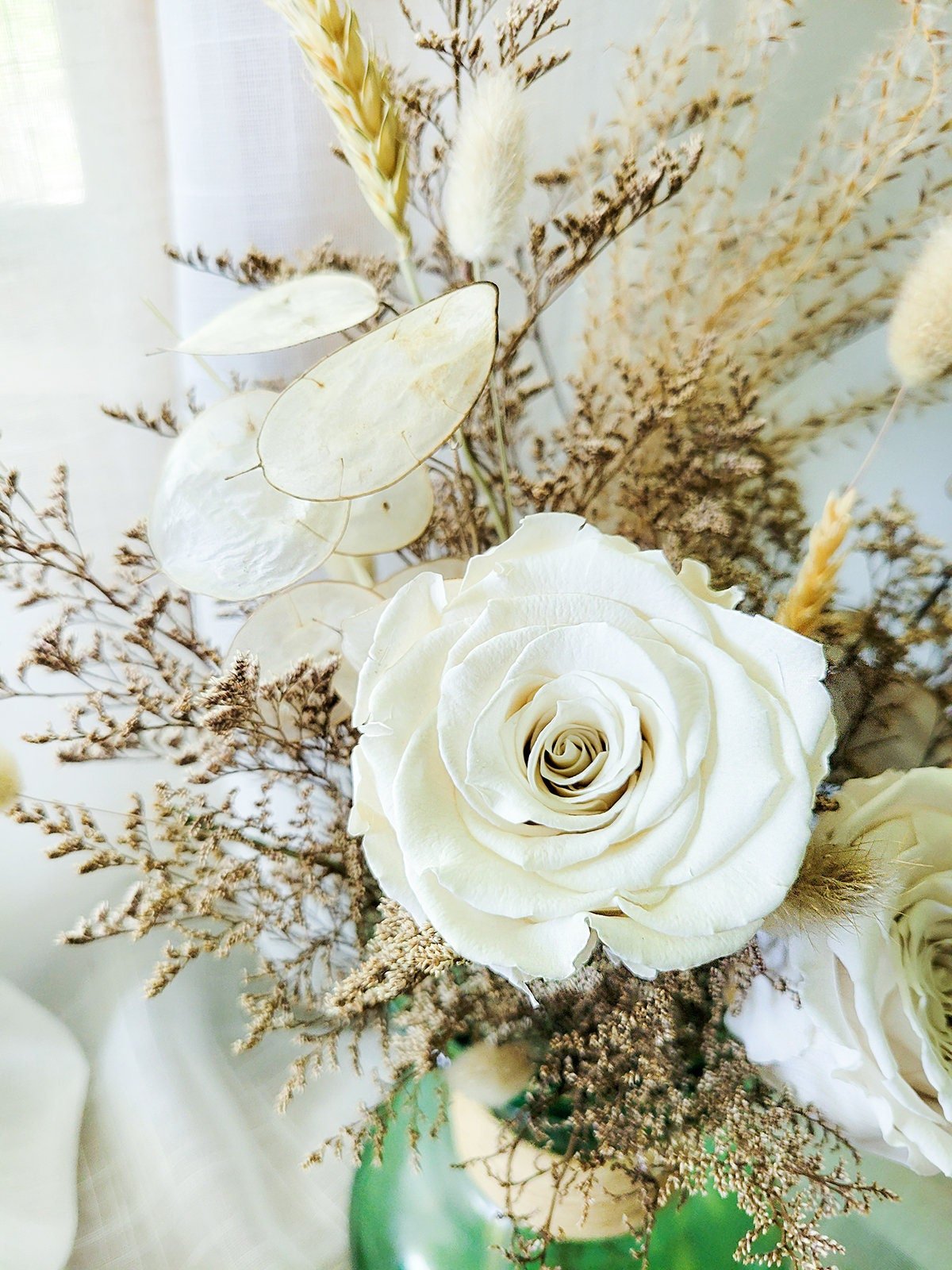 Neutral White Beige Preserved Flower Bouquet - Mossy Moss by Olia