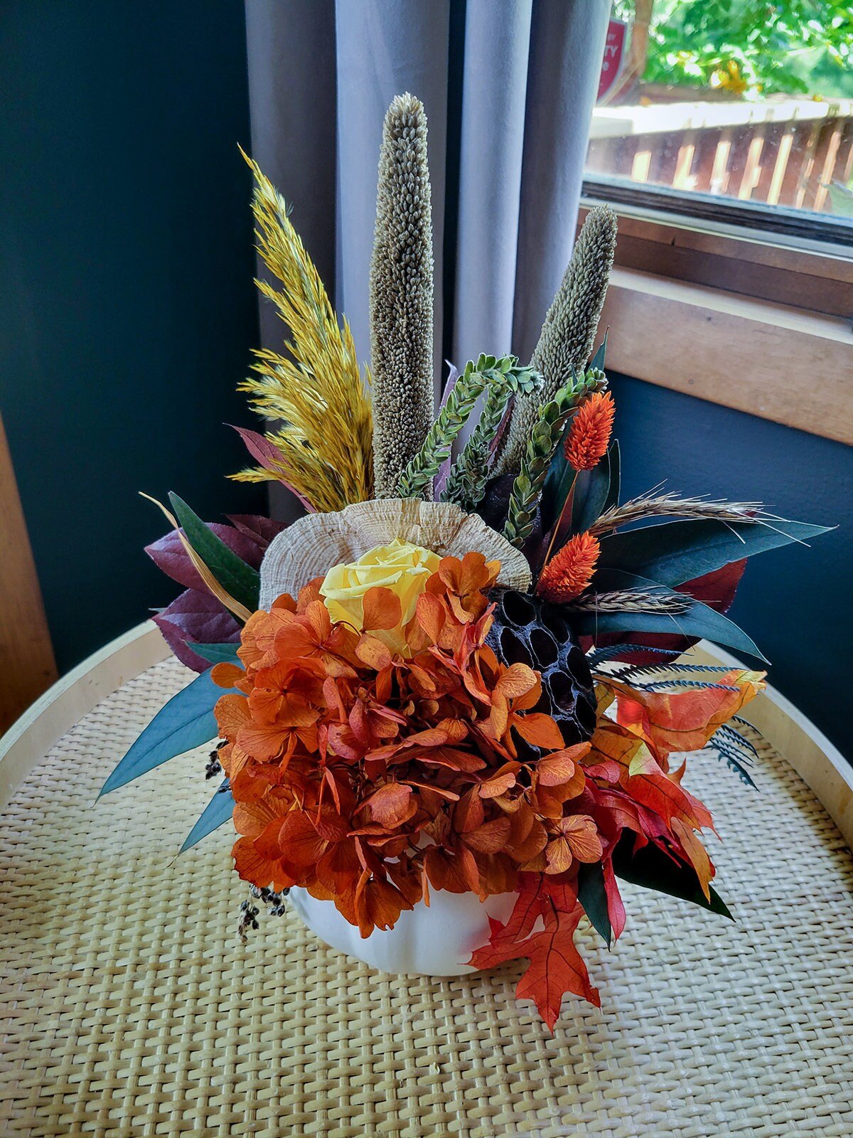 Preserved Fall Bouquet in White Pumpkin Vase - Mossy Moss by Olia