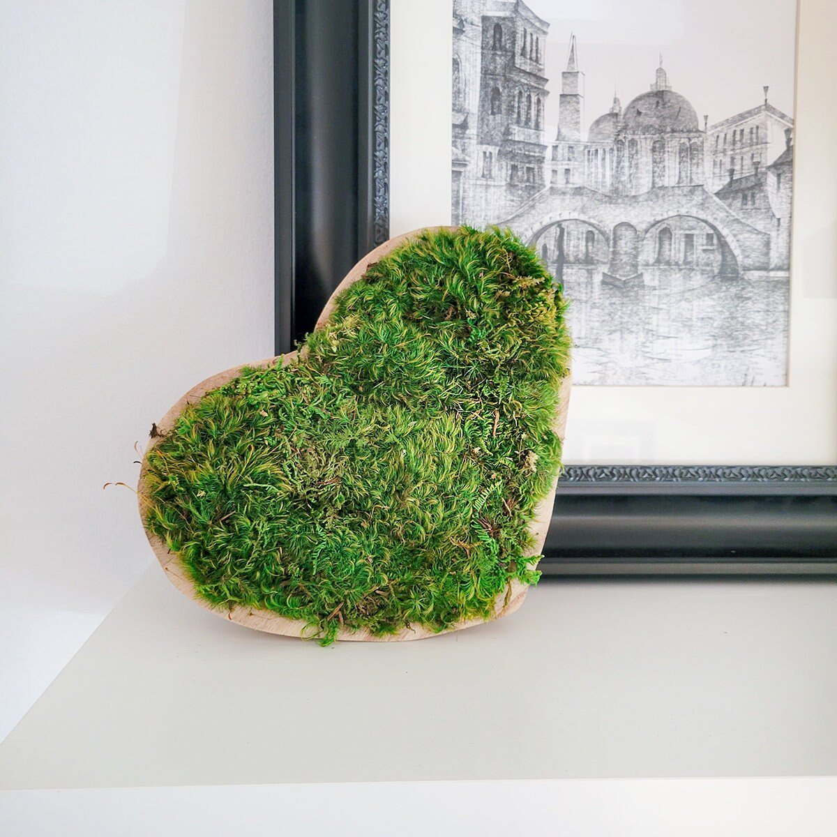 Preserved Mood Moss Heart in a wooden bowl - Mossy Moss by Olia