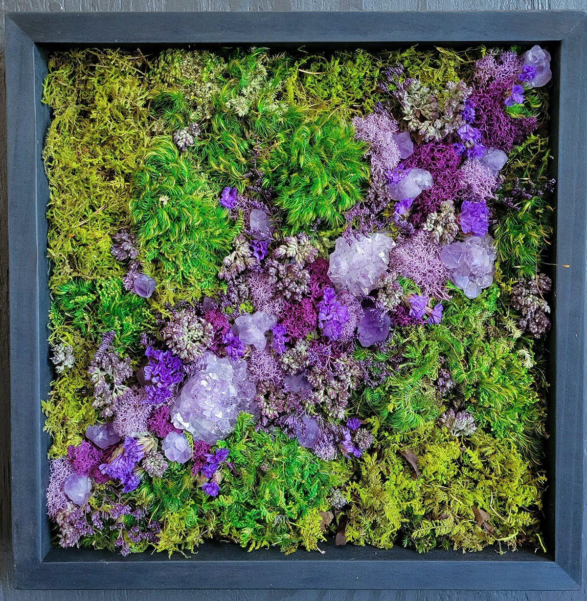 Preserved Moss Frame w Gems / Crystals - Mossy Moss by Olia