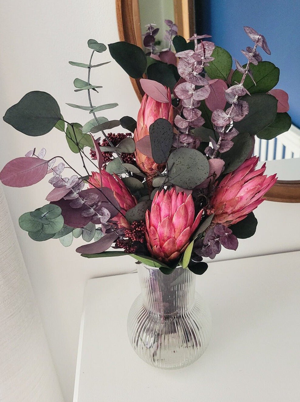Preserved Pink Protea Repens Bouquet - Mossy Moss by Olia