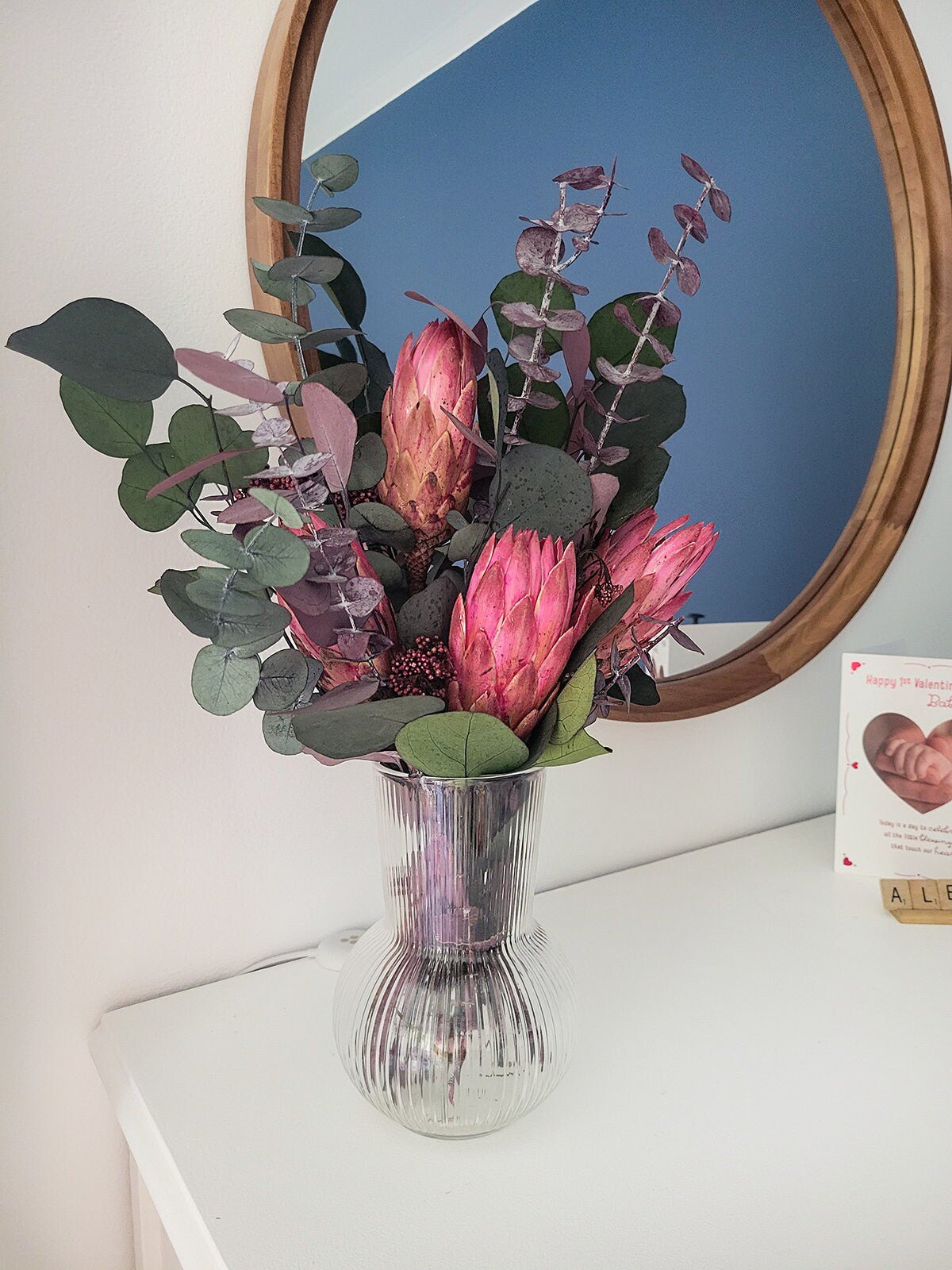 Preserved Pink Protea Repens Bouquet - Mossy Moss by Olia