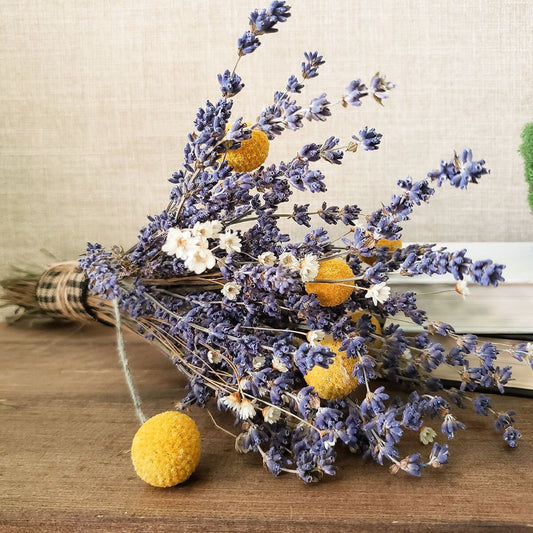 Small Dried Lavender Bouquet with Larkspur or Billy Balls - Mossy Moss by Olia